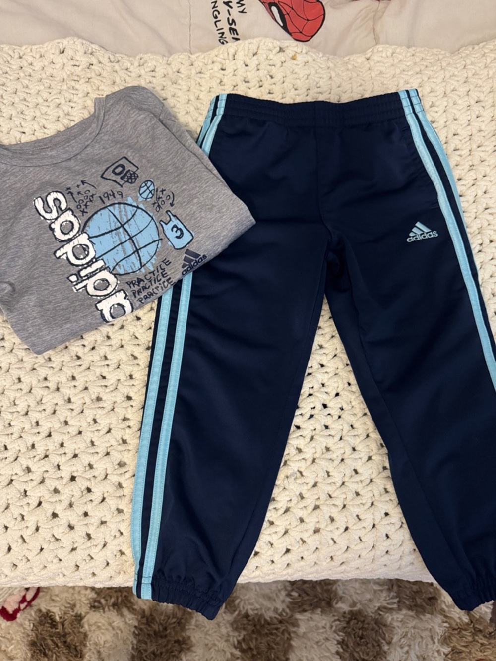 adidas Kids Navy Sweatpants with Light Blue Stripes